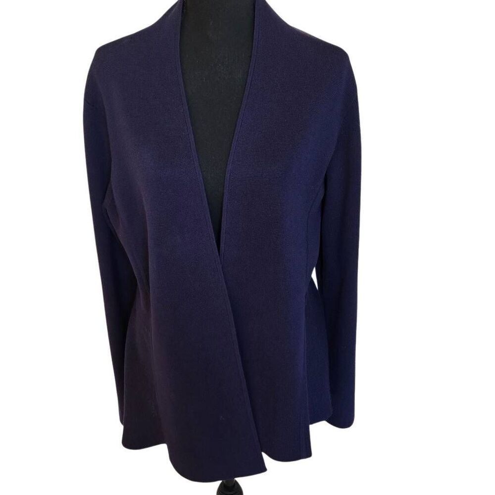 Eileen Fisher Womens Silk Cotton Open Front Cardigan Sweater Navy Blue Sz Large